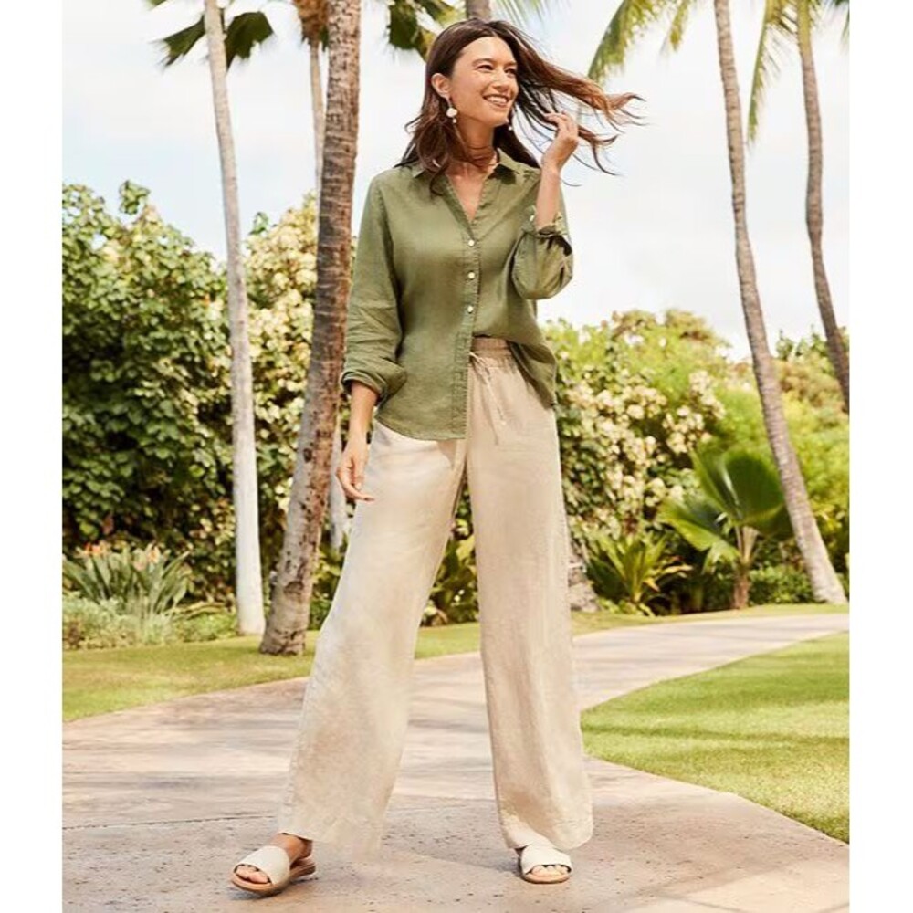 Tommy Bahama Coastalina Linen Long Sleeve Shirt Womens Large Sage Green SW321047